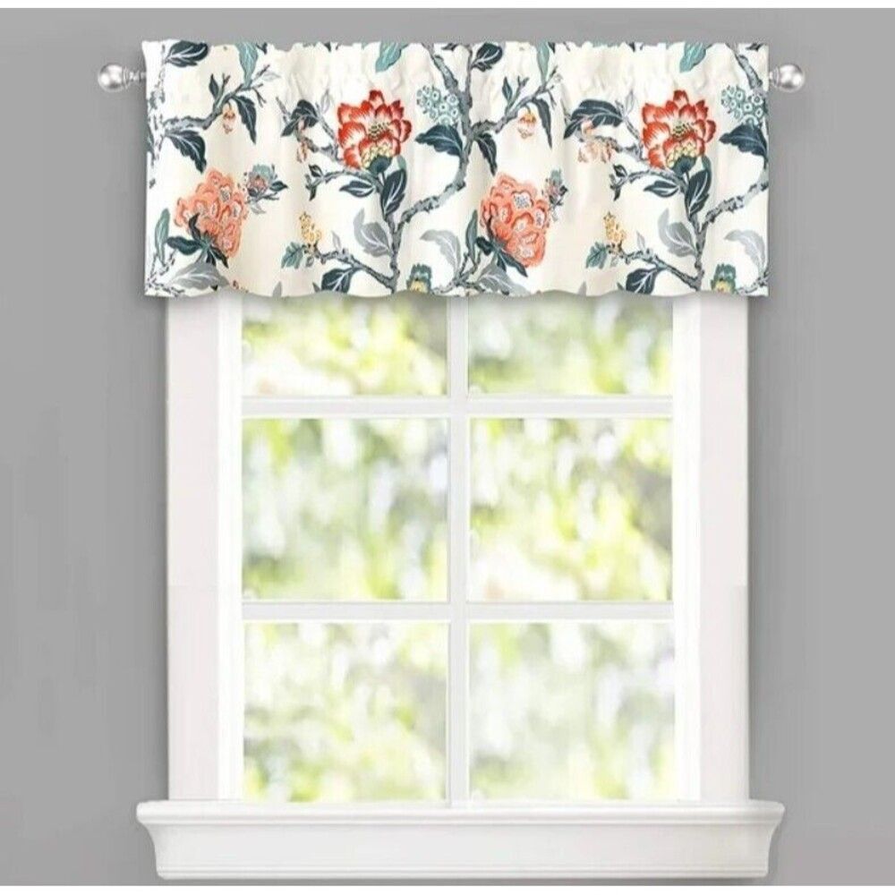 DriftAway Ada Botanical Print Lined Flower Leaf Thermal Insulated Window Valance